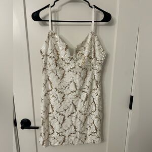 Glamorous White and Gold Sequin Mini Dress